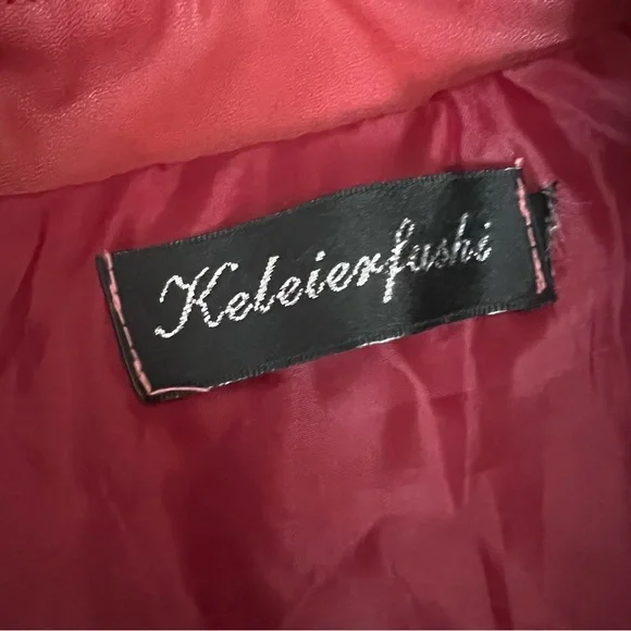 Women's Faux Leather Red Moto Jacket - Picture 6 of 9